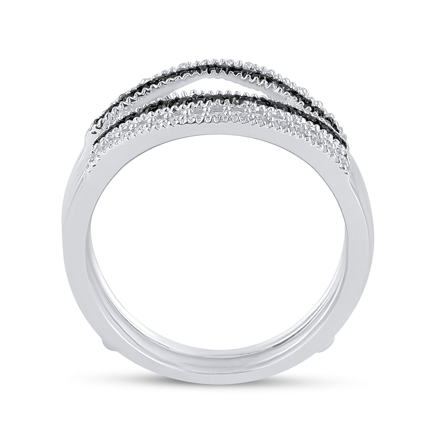 10kt White Gold Womens Round Black Color Enhanced Diamond Wrap Ring Guard Enhancer 1/2 Cttw