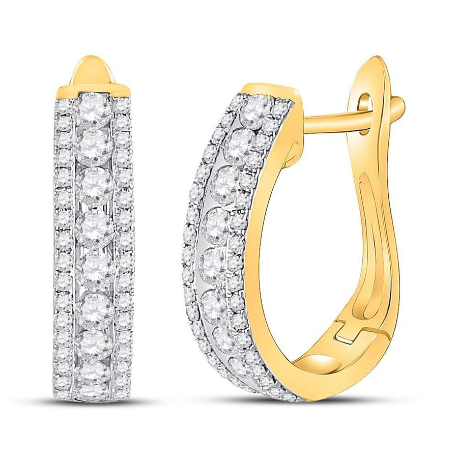 14kt Yellow Gold Womens Round Diamond Hoop Earrings 7/8 Cttw