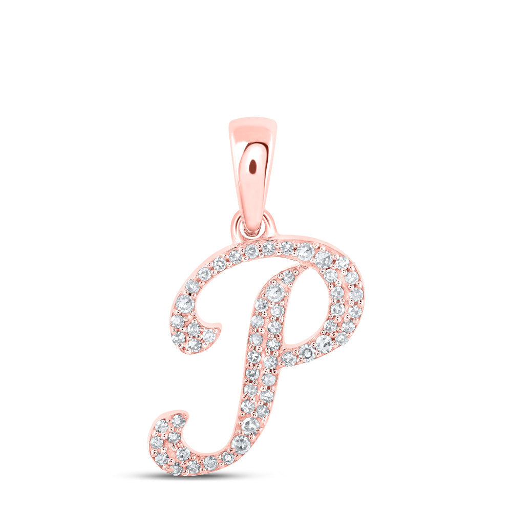 10kt Rose Gold Womens Round Diamond P Initial Letter Pendant 1/8 Cttw