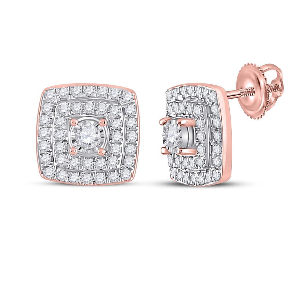 10kt Rose Gold Womens Round Diamond Square Earrings 1/4 Cttw