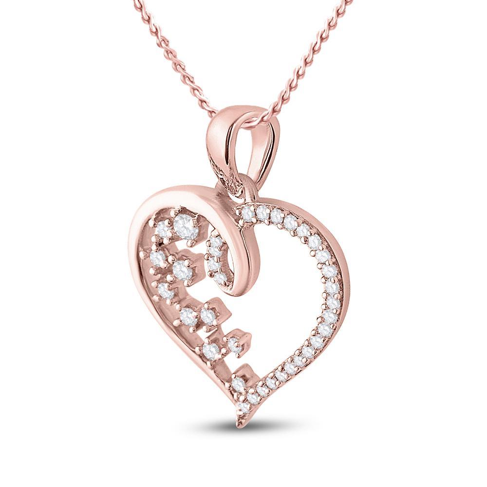 10kt Rose Gold Womens Round Diamond Scattered Heart Pendant 1/8 Cttw