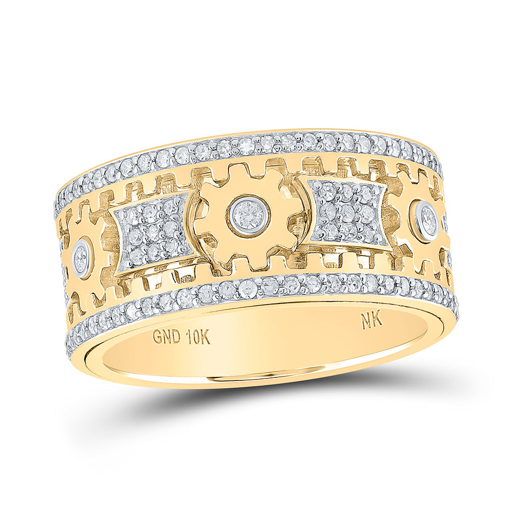 10kt Yellow Gold Mens Round Diamond Cog Band Ring 1-1/2 Cttw