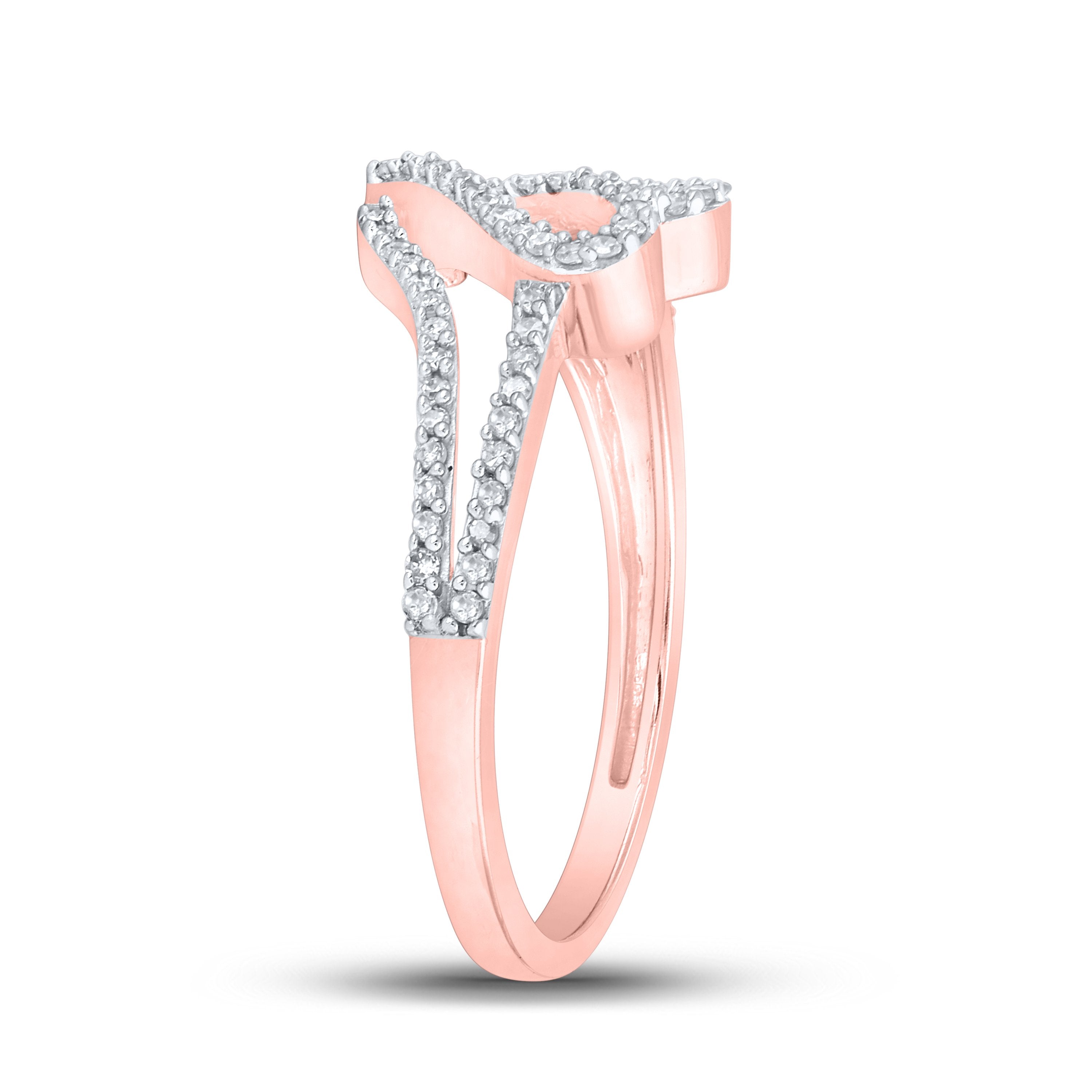 10kt Rose Gold Womens Baguette Diamond Heart Ring 1/3 Cttw