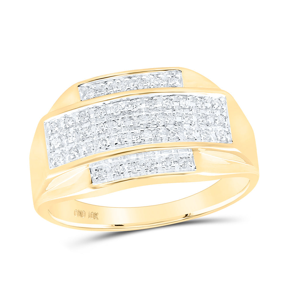 10kt Yellow Gold Mens Round Diamond Rectangle Cluster Ring 1/3 Cttw