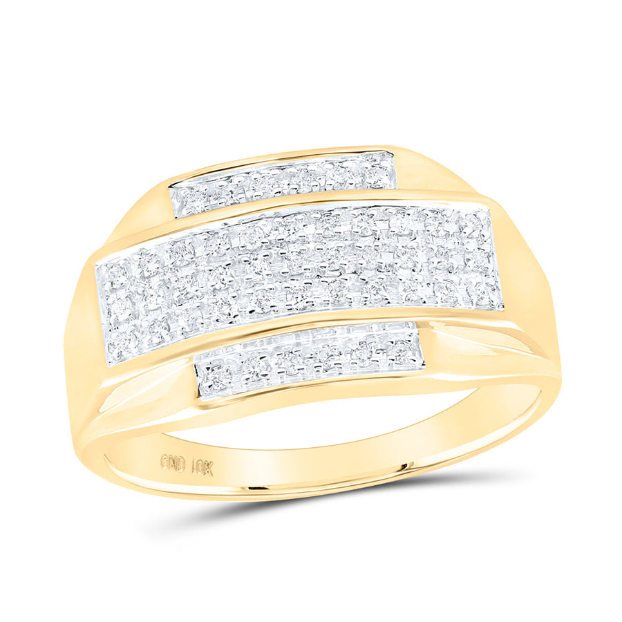 10kt Yellow Gold Mens Round Diamond Rectangle Cluster Ring 1/3 Cttw
