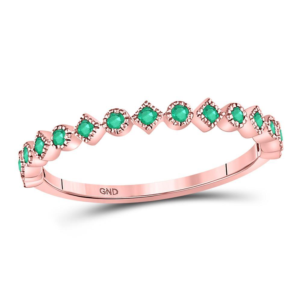10kt Rose Gold Womens Round Emerald Square Dot Stackable Band Ring 1/5 Cttw