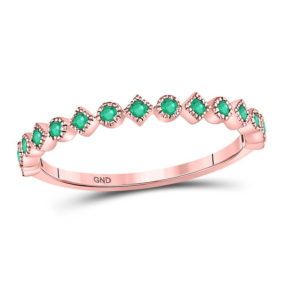 10kt Rose Gold Womens Round Emerald Square Dot Stackable Band Ring 1/5 Cttw