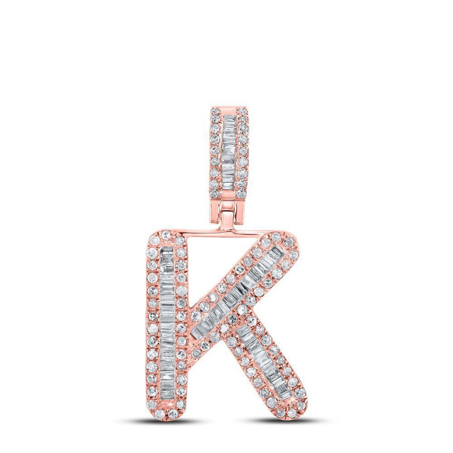 10kt Rose Gold Mens Baguette Diamond K Initial Letter Pendant 3/8 Cttw