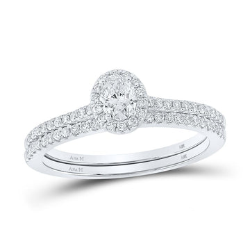 14kt White Gold Oval Diamond Halo Bridal Wedding Ring Band Set 5/8 Cttw