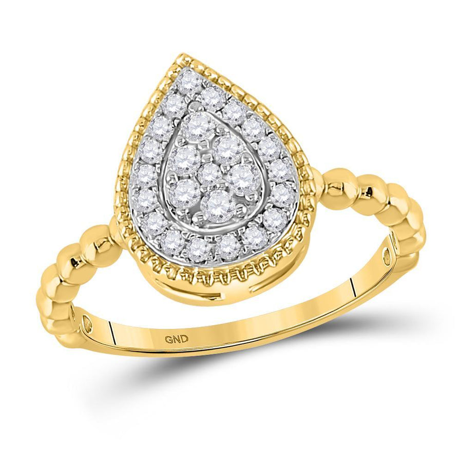 10kt Yellow Gold Womens Round Diamond Teardrop Cluster Ring 1/3 Cttw