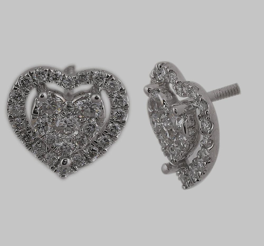 14kt White Gold Womens Round Diamond Heart Frame Cluster Stud Earrings 3/4 Cttw