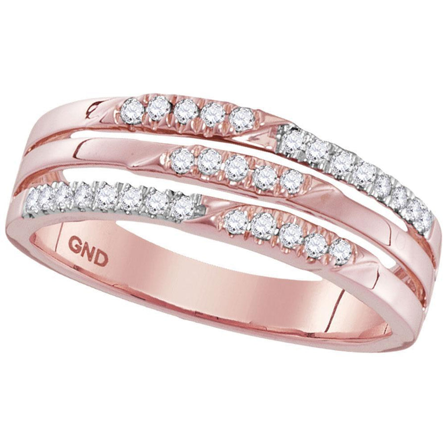10kt Rose Gold Womens Round Diamond 3-row Band Ring 1/5 Cttw