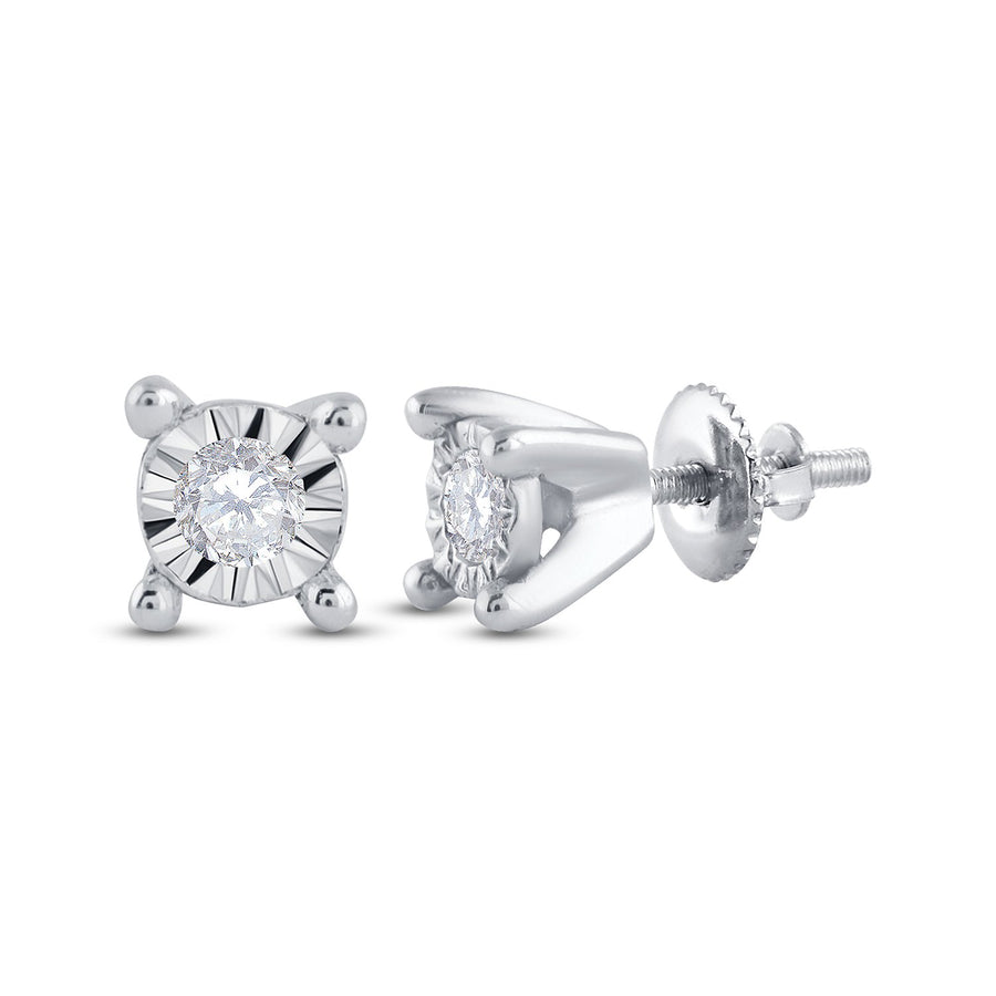 10kt White Gold Womens Round Diamond Stud Earrings 1/20 Cttw