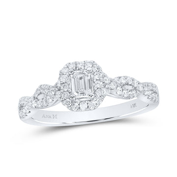 14kt White Gold Emerald Diamond Halo Bridal Wedding Engagement Ring 5/8 Cttw