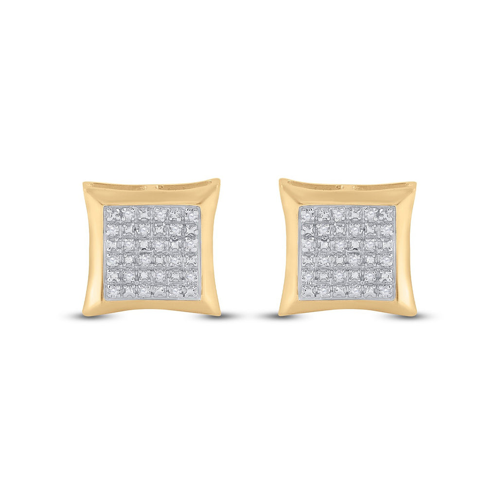 10kt Yellow Gold Mens Round Diamond Kite Square Earrings 1/12 Cttw