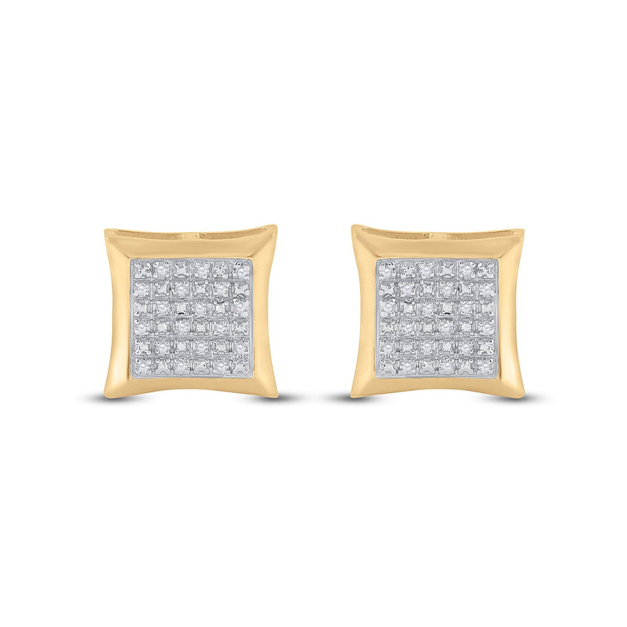 10kt Yellow Gold Mens Round Diamond Kite Square Earrings 1/12 Cttw