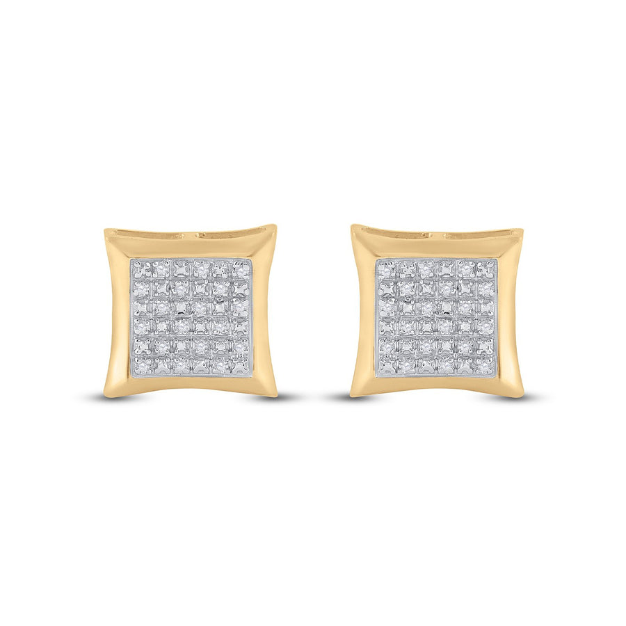 10kt Yellow Gold Mens Round Diamond Kite Square Earrings 1/12 Cttw