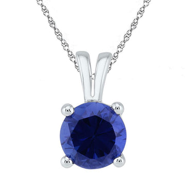 10kt White Gold Womens Round Synthetic Blue Sapphire Solitaire Pendant 1-1/3 Cttw