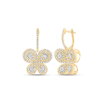 10kt Yellow Gold Womens Round Diamond Butterfly Earrings 7/8 Cttw
