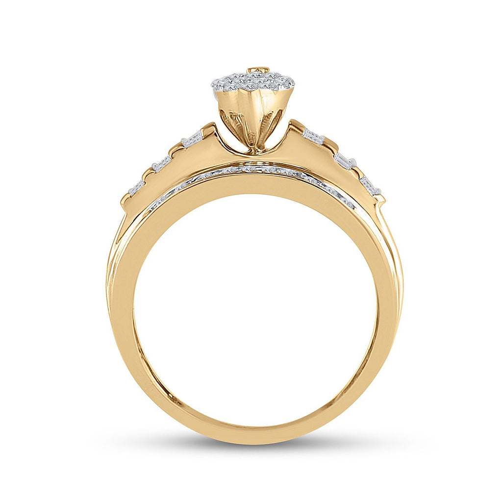 10kt Yellow Gold Round Diamond Oval Cluster Bridal Wedding Engagement Ring 1/2 Cttw