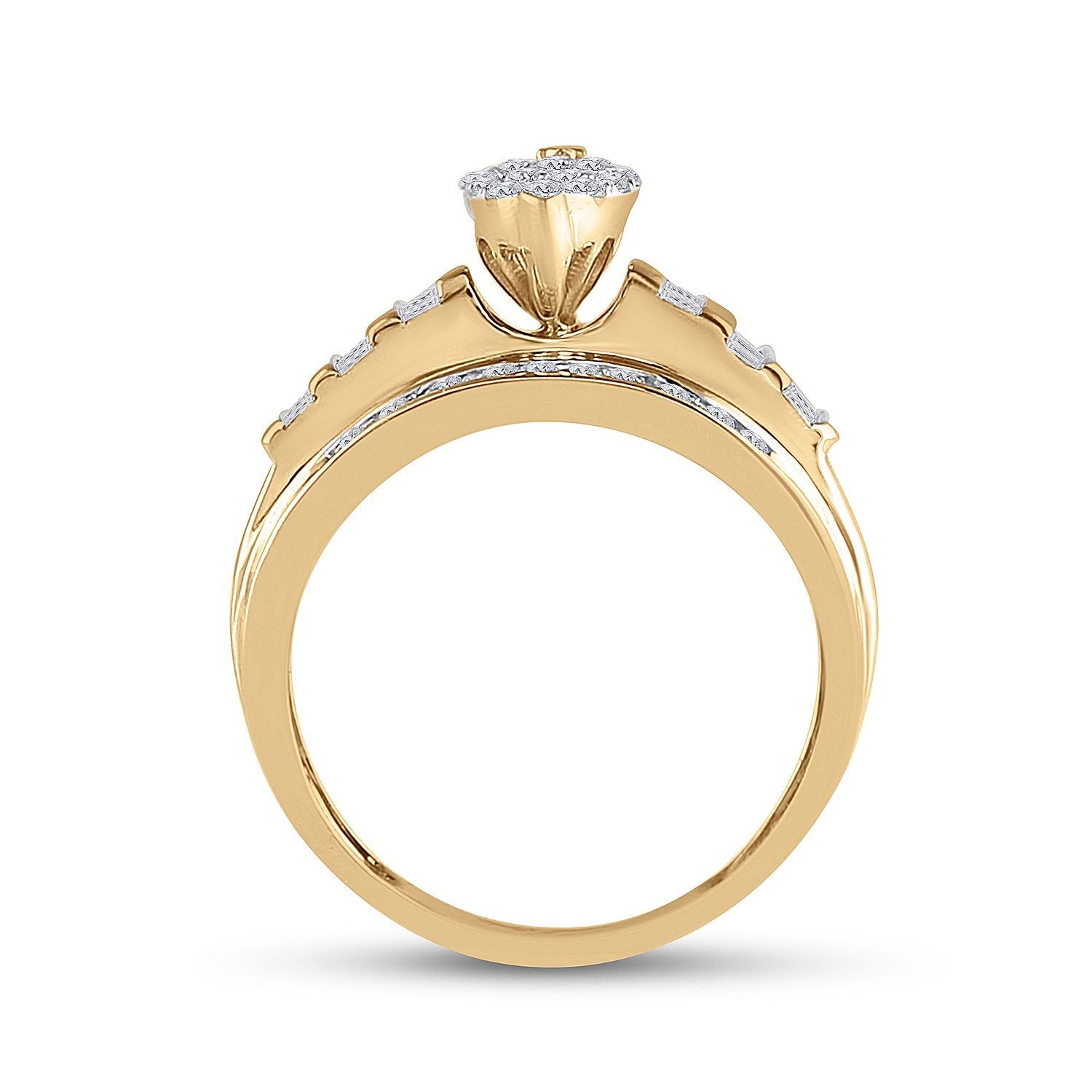 10kt Yellow Gold Round Diamond Oval Cluster Bridal Wedding Engagement Ring 1/2 Cttw