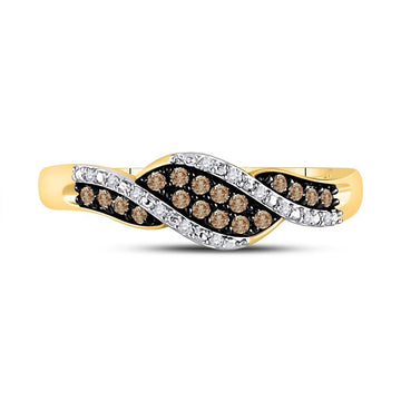10kt Yellow Gold Womens Round Brown Diamond Band Ring 1/5 Cttw