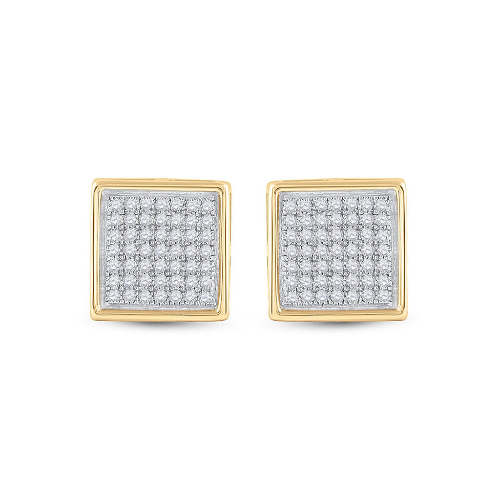 10kt Yellow Gold Womens Round Diamond Square Earrings 1/3 Cttw