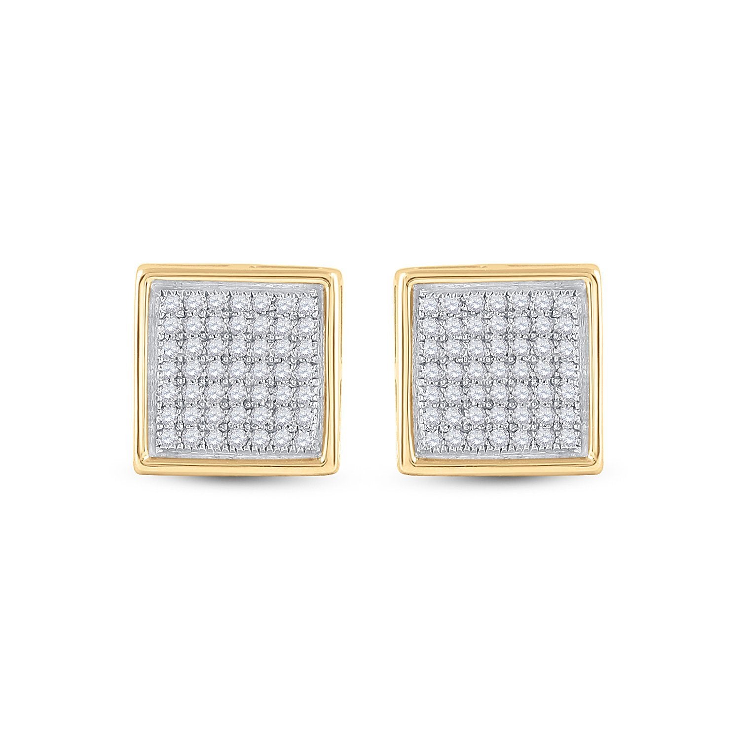 10kt Yellow Gold Womens Round Diamond Square Earrings 1/3 Cttw