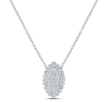 10kt White Gold Womens Round Diamond Vertical Oval Necklace 1/5 Cttw