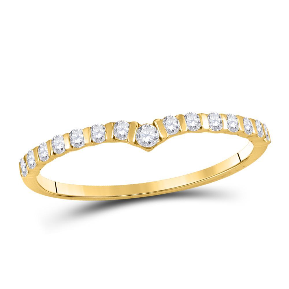 10kt Yellow Gold Womens Round Diamond Chevron Stackable Band Ring 1/4 Cttw
