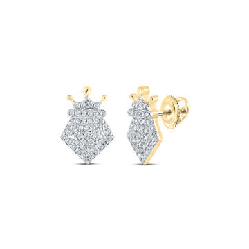 10kt Yellow Gold Womens Round Diamond Crown Earrings 1/4 Cttw
