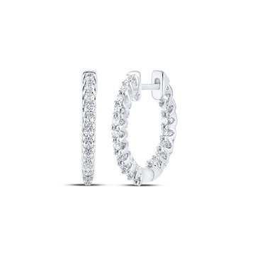 14kt White Gold Womens Round Diamond Inside Outside Hoop Earrings 1/2 Cttw