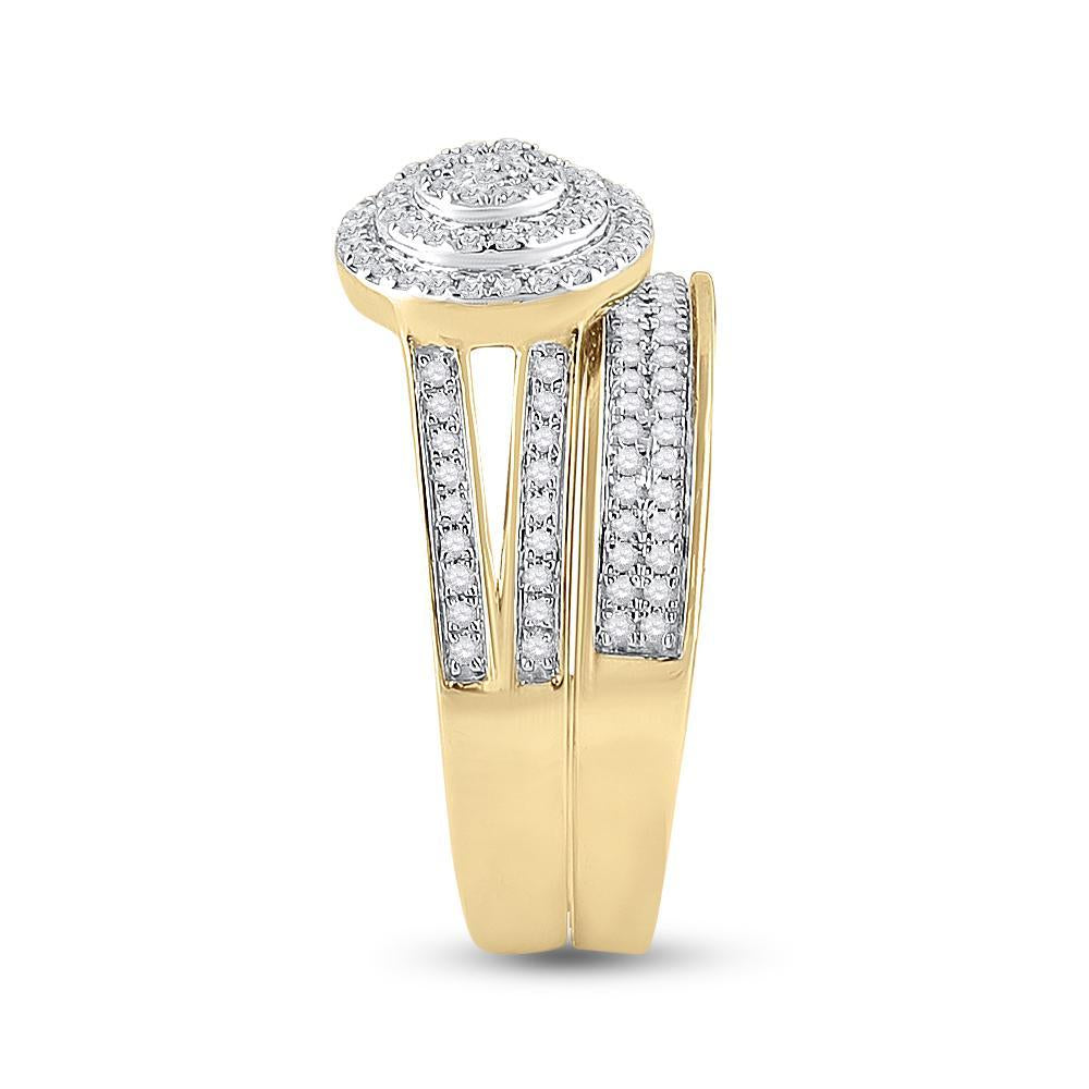 14kt Yellow Gold His Hers Round Diamond Cluster Matching Wedding Set 3/4 Cttw