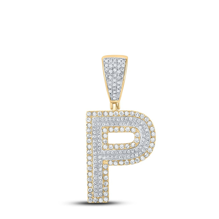 14kt Two-tone Gold Mens Round Diamond P Initial Letter Charm Pendant 3/4 Cttw