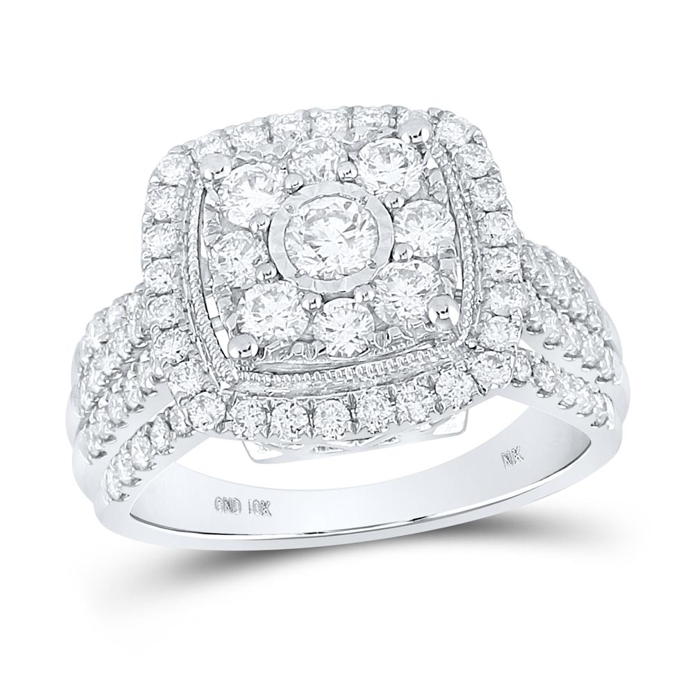 10kt White Gold Round Diamond Square Bridal Wedding Engagement Ring 1-1/2 Cttw