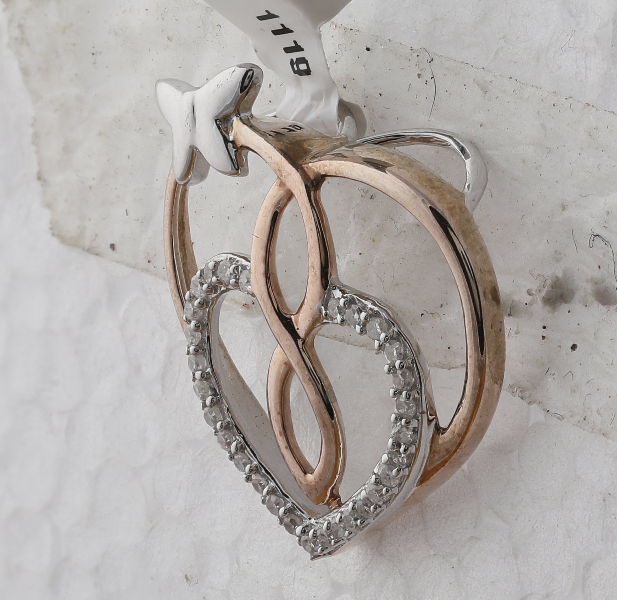 Rose-tone Sterling Silver Womens Round Diamond Heart Butterfly Pendant 1/10 Cttw