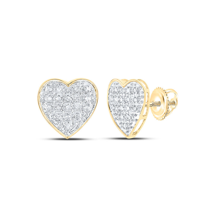 10kt Yellow Gold Womens Round Diamond Heart Earrings 1/10 Cttw