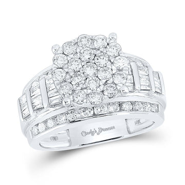 10kt White Gold Round Diamond Cluster Bridal Wedding Engagement Ring 2 Cttw Size 6