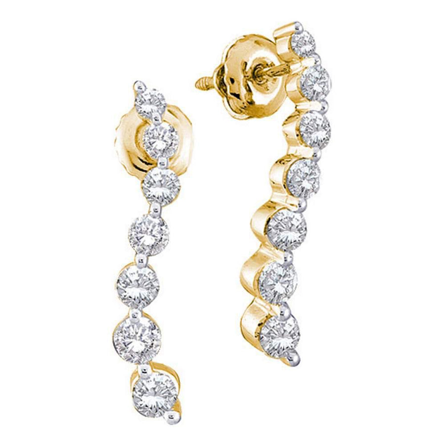 14kt Yellow Gold Womens Round Diamond Journey Earrings 1/2 Cttw