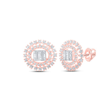 10kt Rose Gold Womens Round Diamond Circle Cluster Earrings 7/8 Cttw