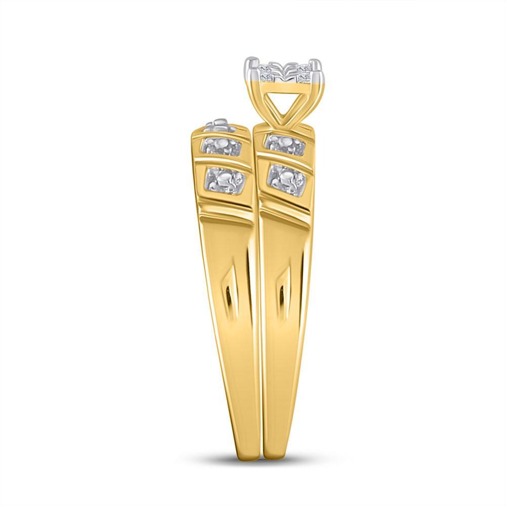 10kt Yellow Gold His Hers Round Diamond Square Matching Wedding Set 1/12 Cttw