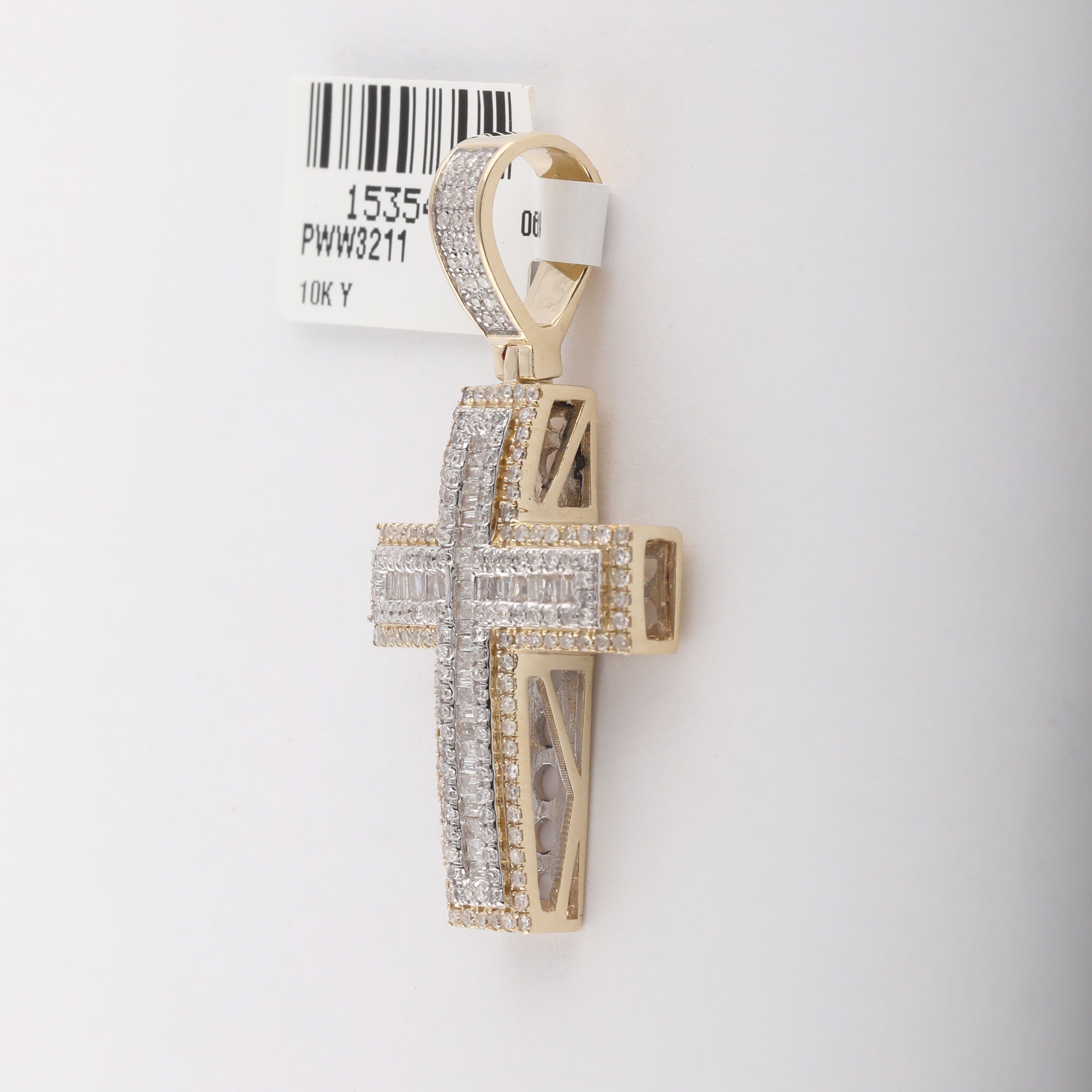 10kt Yellow Gold Mens Baguette Diamond Cross Charm Pendant 7/8 Cttw