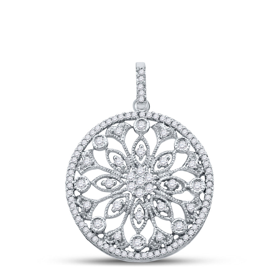 10kt White Gold Womens Round Diamond Antique-style Circle Pendant 1/2 Cttw