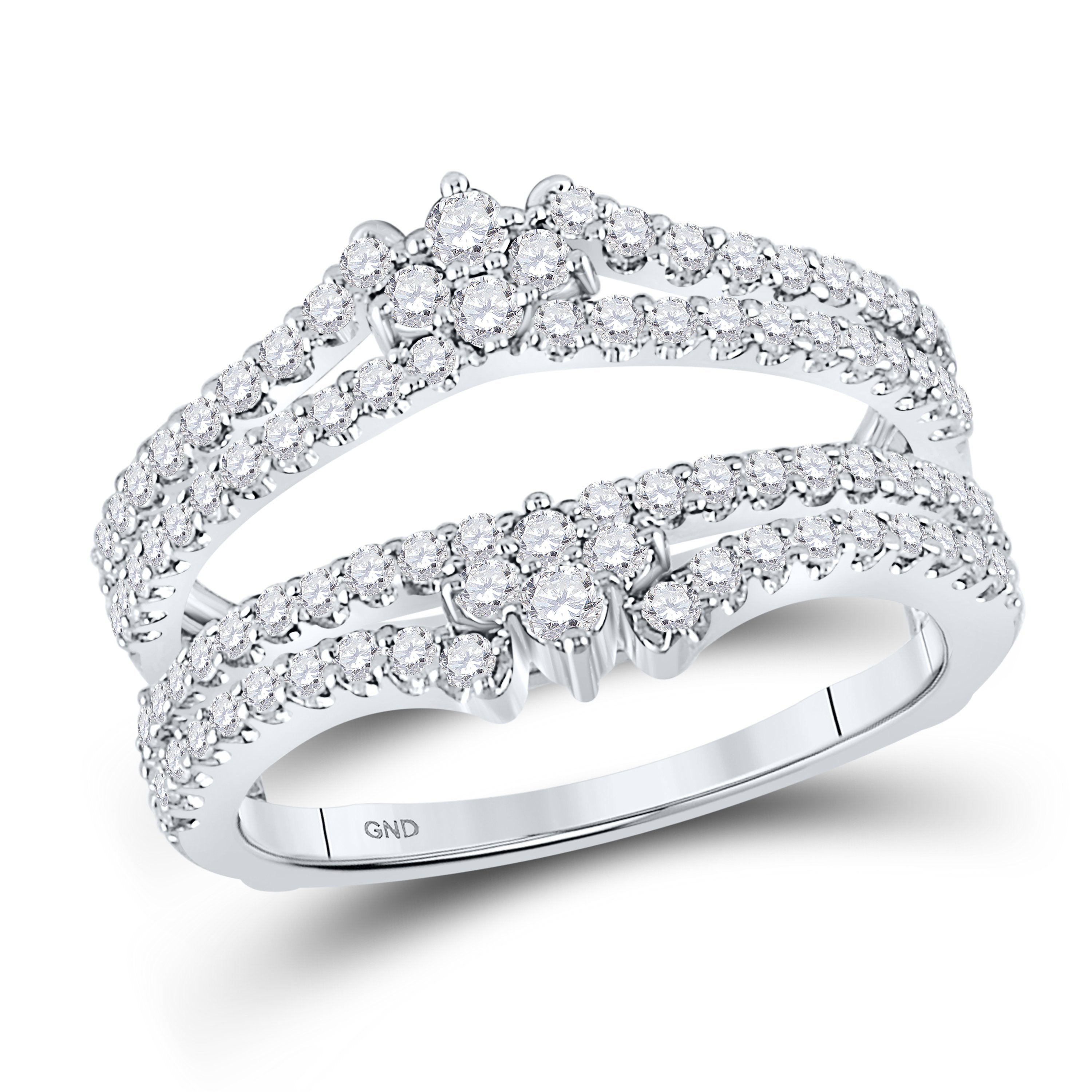 14kt White Gold Womens Round Diamond Wedding Wrap Ring Guard Enhancer 7/8 Cttw