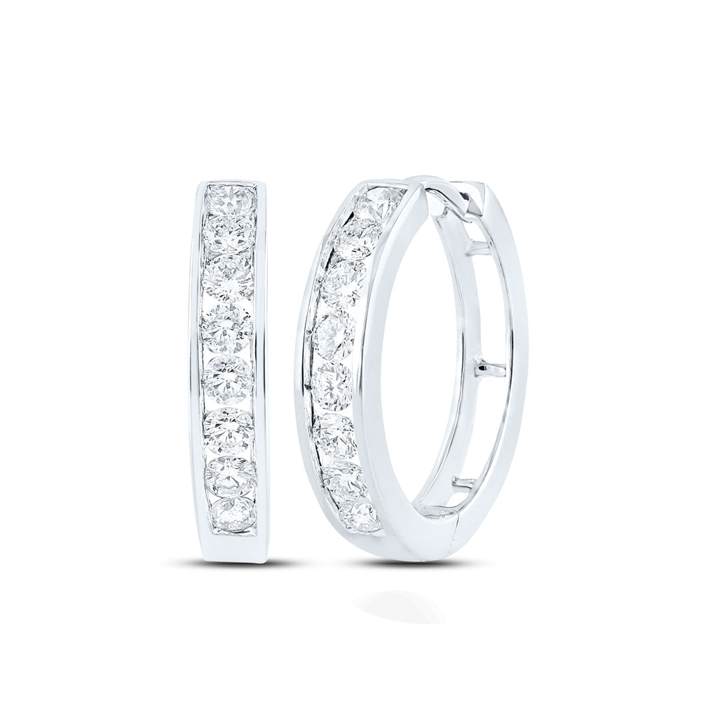 10kt White Gold Womens Round Diamond Timeless Hoop Earrings 1 Cttw