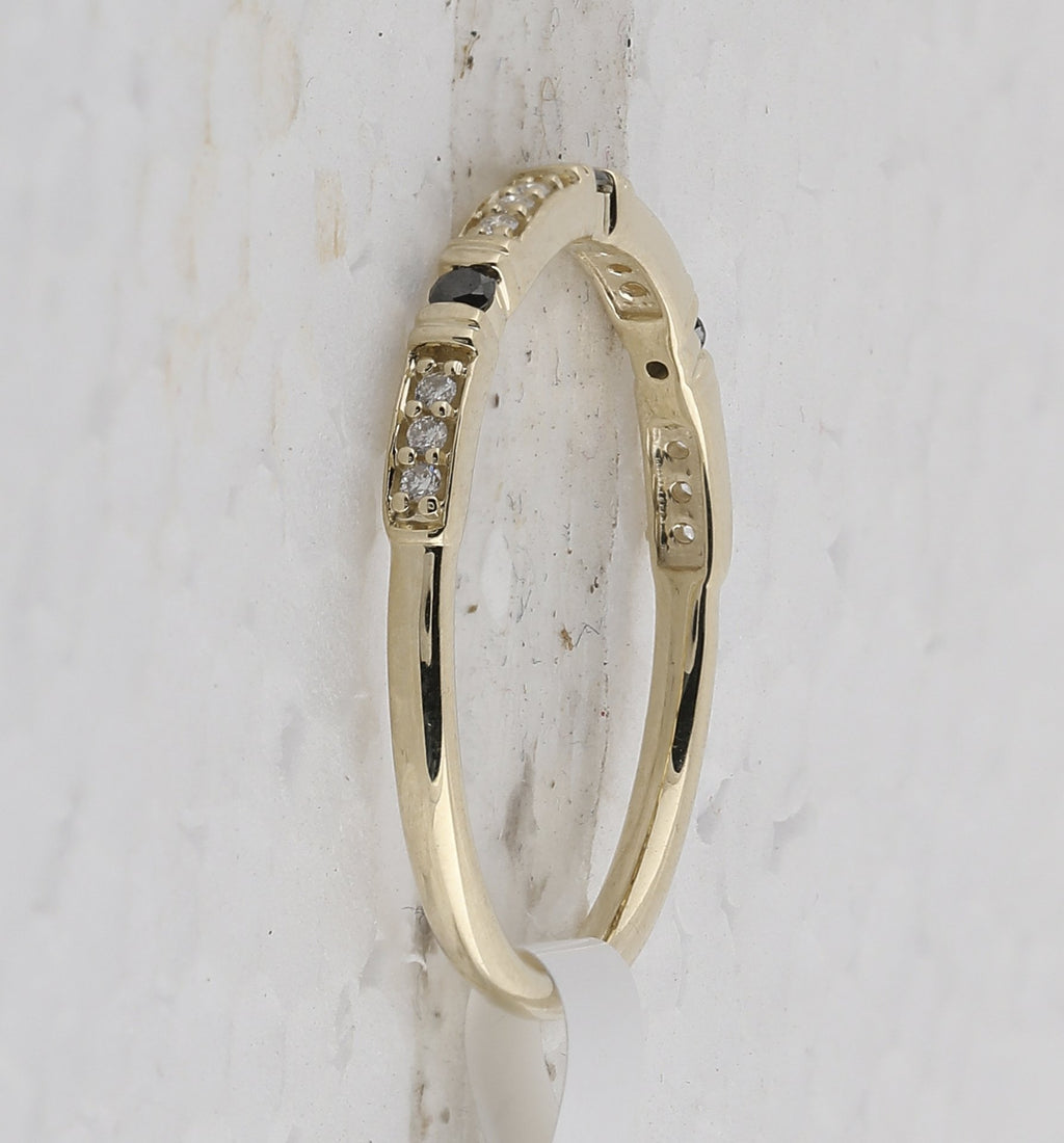 10kt Yellow Gold Womens Round Black Color Enhanced Diamond Band Ring 1/10 Cttw