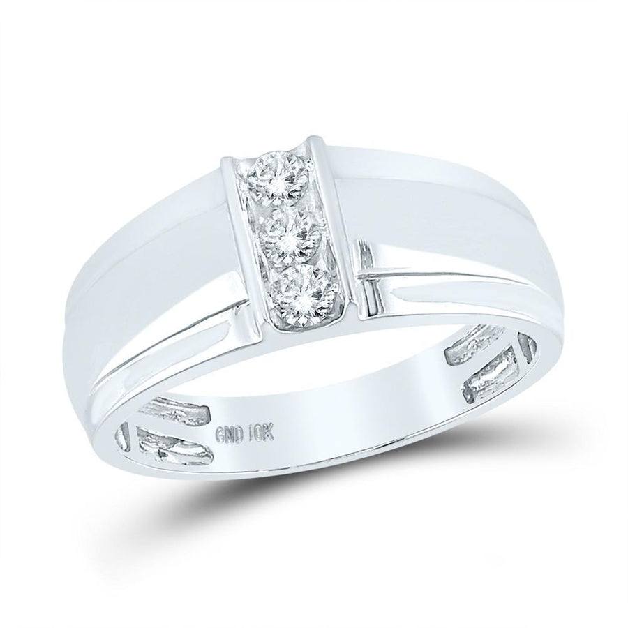 10kt White Gold Mens Round Diamond Wedding 3-Stone Band Ring 1/4 Cttw