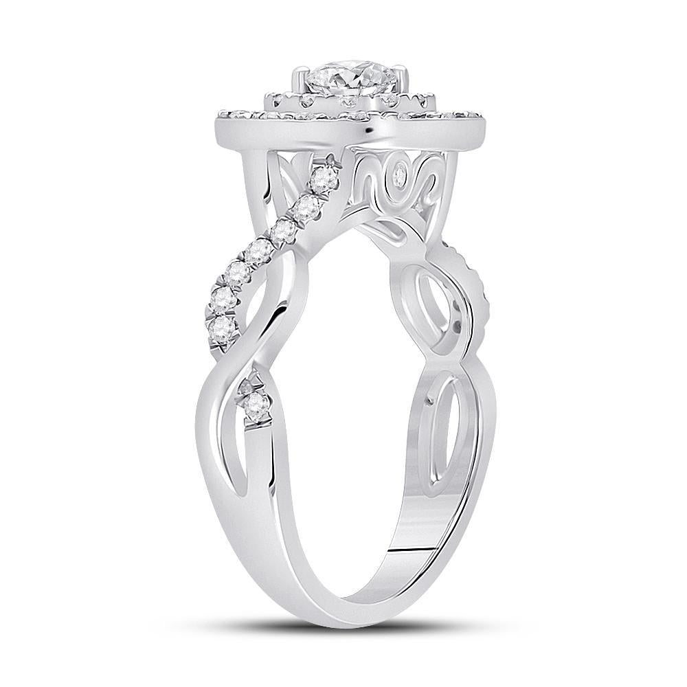 14kt White Gold Round Diamond Halo Bridal Wedding Engagement Ring 7/8 Cttw