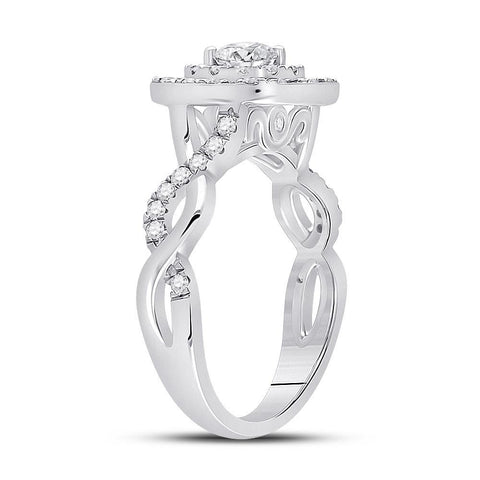 14kt White Gold Round Diamond Halo Bridal Wedding Engagement Ring 7/8 Cttw