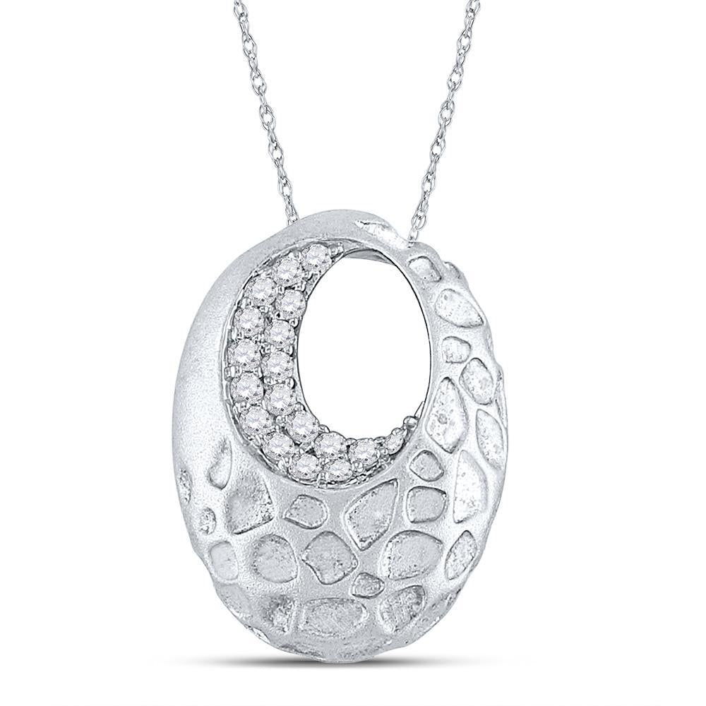 14kt White Gold Womens Round Diamond Pitted Oval Pendant 1/6 Cttw